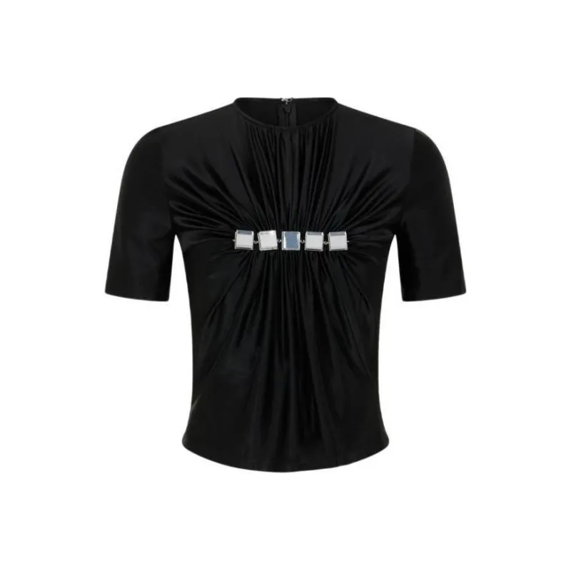 Paco Rabanne Embellished Draped Mock Neck Top-0