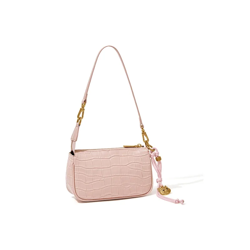 CinvaiKrose Synthetic Leather Baguette Shoulder Bag, Crossbody Bag, Shoulder Bag Small Size Women's Pink/Silver-3