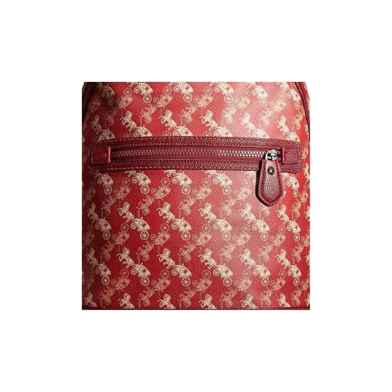 COACH Barrow Canvas With Leather Backpack Large Size Women's Red Pink-2