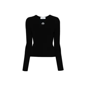 Marine Serre Crescent Moon embroidered Ribbed T shirt