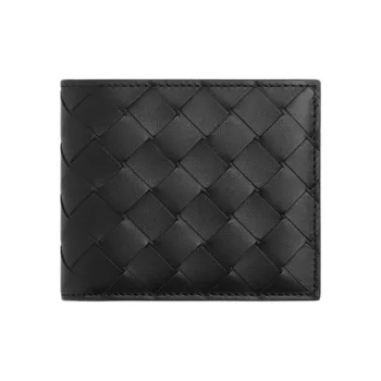 Bottega Veneta Intrecciato Cow Leather Wallet Men's Black & Pomegranate Brown