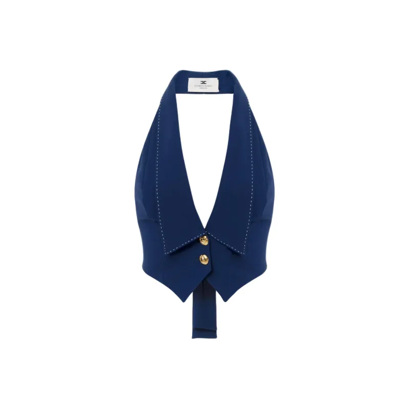 Elisabetta Franchi Contrast Topstitched Crêpe Waistcoat-0