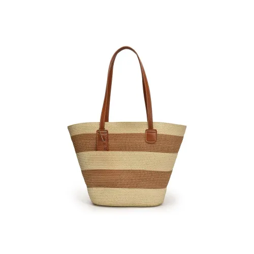 Yalu Straw Woven Shoulder Bag Women's Black/Ecru/Khaki/Green