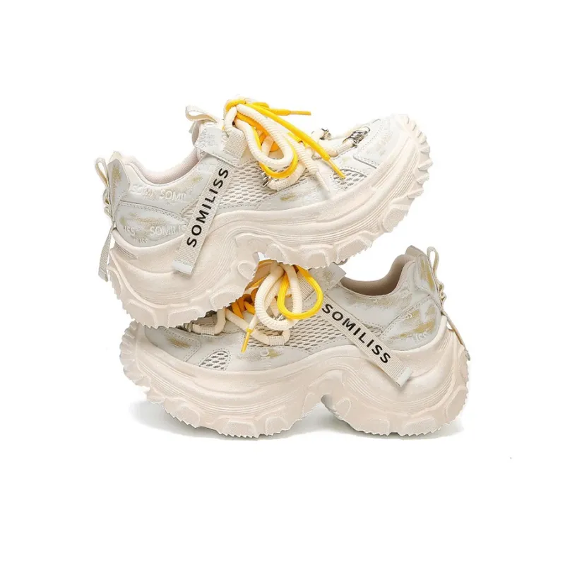 WOOS BOBO Breathable Lightweight Height Increasing Low Top Chunky Sneakers Women's-2