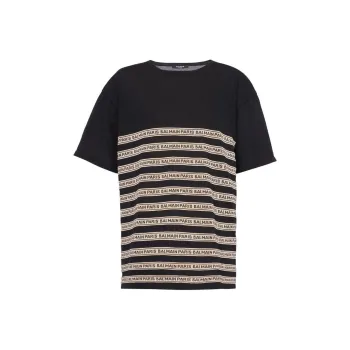 BALMAIN Striped Logo lettering Knit Top