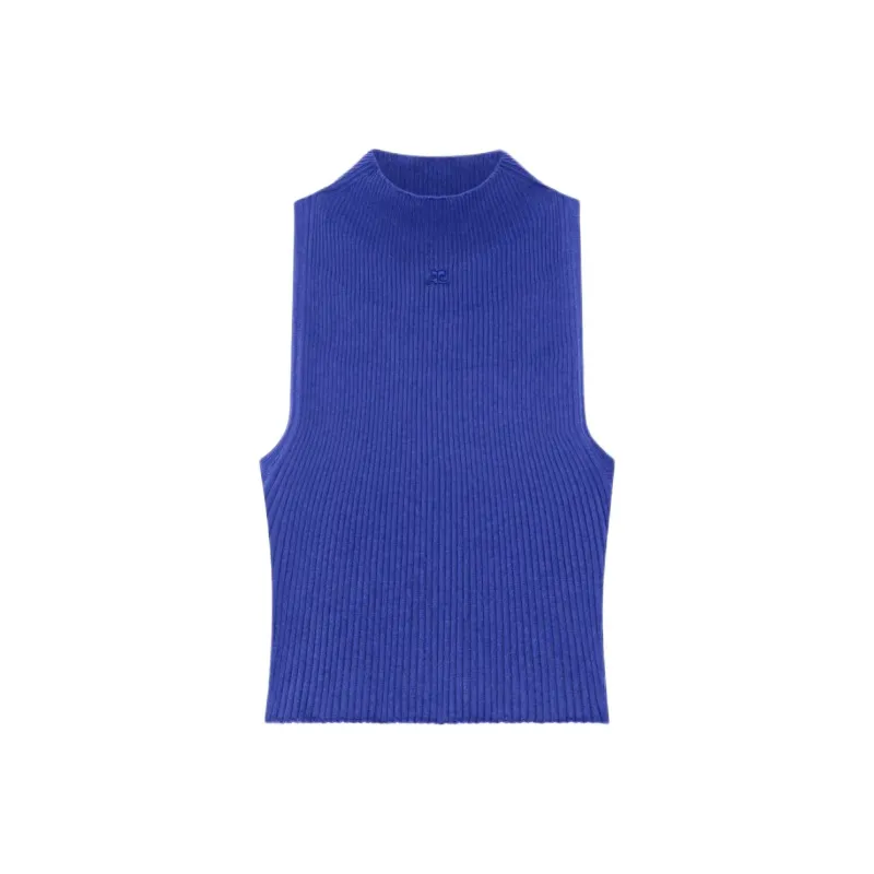 COURREGES Mockneck Light Rib Top 'Sapphire'-0
