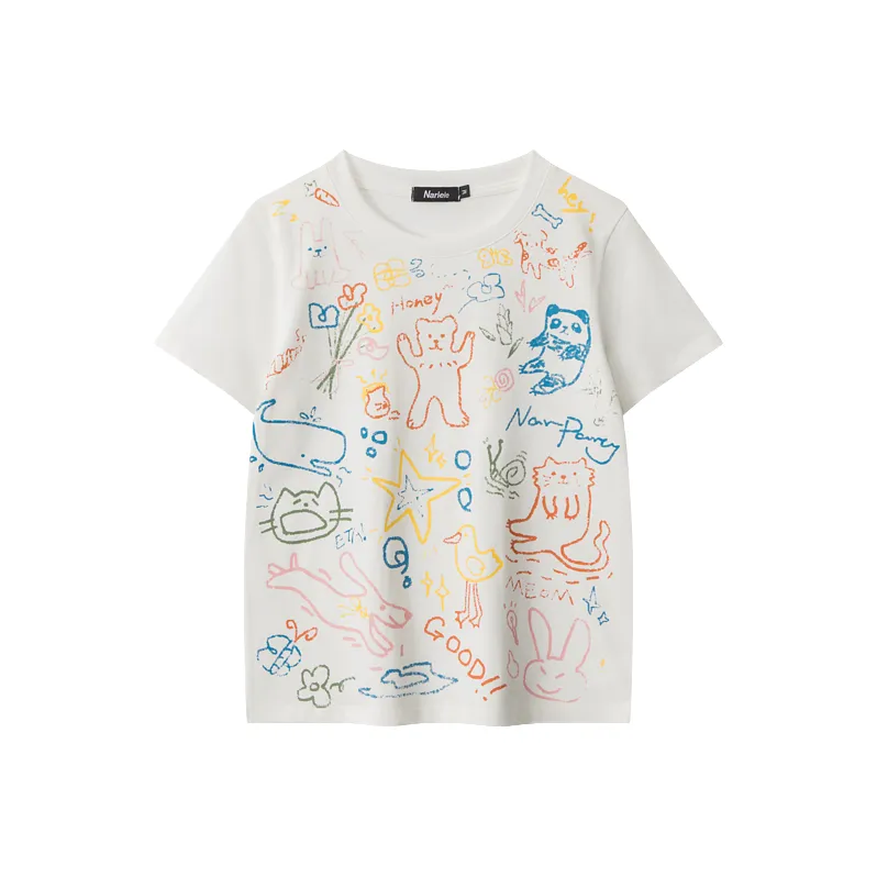 YUZHAOLIN Summer Graffiti Print Slim Fit Slimming Top Unisex-0