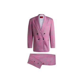 HUGO BOSS Modern-Fit Suit In Printed Performance-Stretch Fabric Business Suits Men's Pink