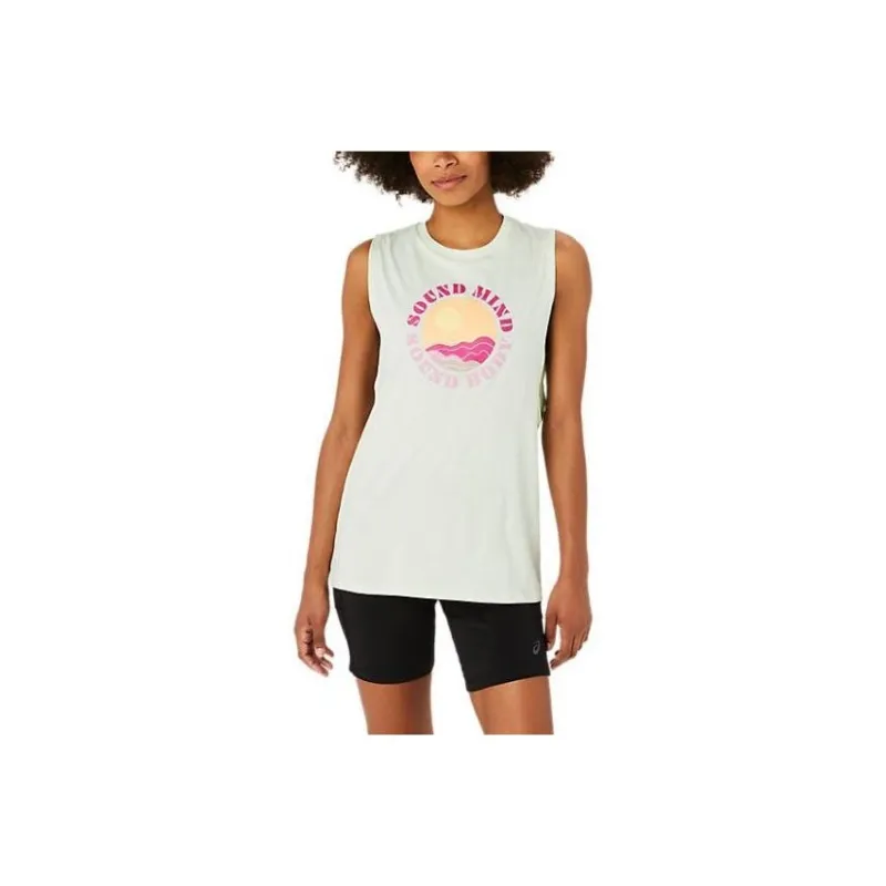 Asics Sun In The Sky Slogan Muscle Tee T-Shirt Women's Light Green-0