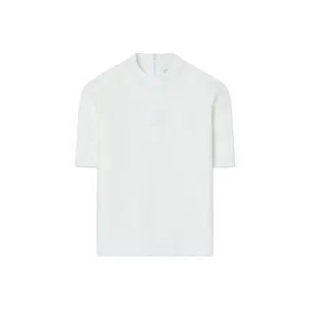 TORY BURCH Logo Embossed Mock Neck Short Sleeved T Shirt