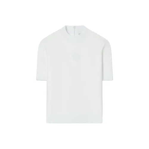 TORY BURCH Logo Embossed Mock Neck Short Sleeved T Shirt