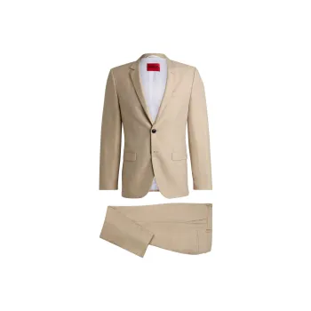 HUGO BOSS Extra-Slim-Fit Suit In Linen-Blend Chambray Business Suits Men's Light Brown
