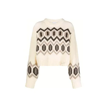 GANNI Chunky Wool Cropped O Neck Sweater 'Egret White'
