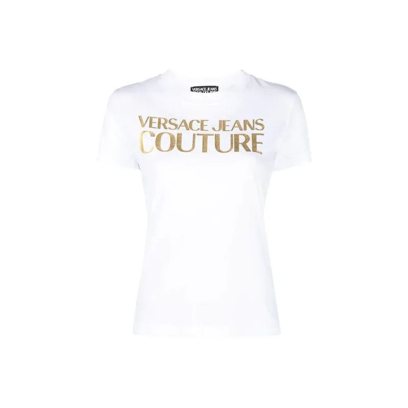 VERSACE JEANS COUTURE Logo print Glittered T shirt-0