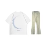 White Short-Sleeved+Yellow Mud Pants