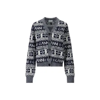 GANNI Logo Intarsia Knitted Cardigan