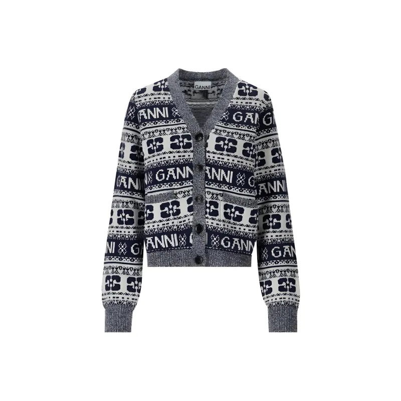 GANNI Logo Intarsia Knitted Cardigan-0