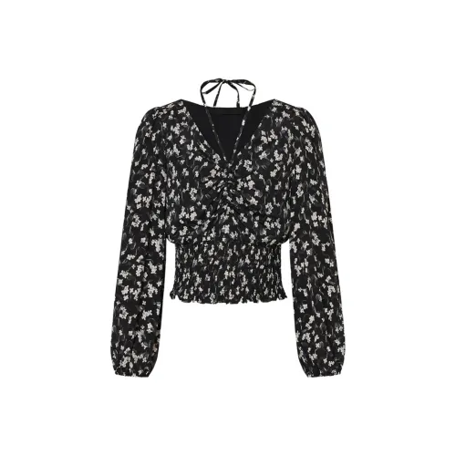 MO&CO Crop Tops Women's Black With Small Floral