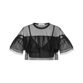 PHILOSOPHY DI LORENZO SERAFINI Semi Sheer Crepe Cropped Top