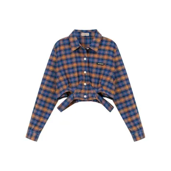 NO ONE ELSE Crop Tops Women's Blue Plaid