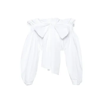 Patou Bow-Detailed Cropped Poplin Top