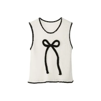 Fstudio Spring Korean Style Petite Embroidery Sleeveless Knitted Vest Women's White