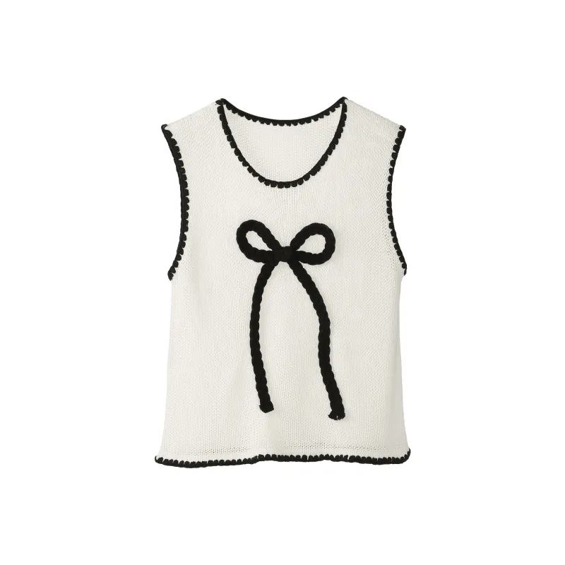 Fstudio Spring Korean Style Petite Embroidery Sleeveless Knitted Vest Women's White-0