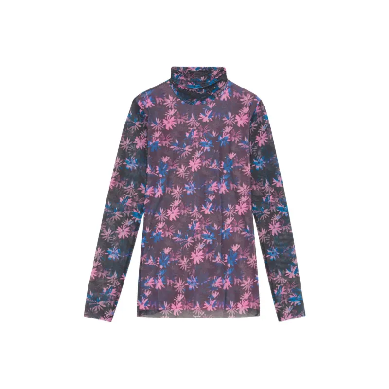 GANNI Sheer Mesh Turtleneck 'Daisy Spray Lilac Sachet'-0