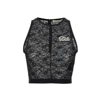 Alessandra Rich Sleeveless Cropped Laced Tank Top