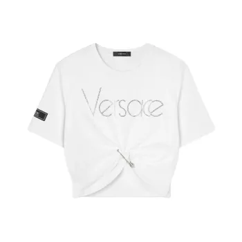 VERSACE Logo-Embellished Crewneck Cropped T-Shirt
