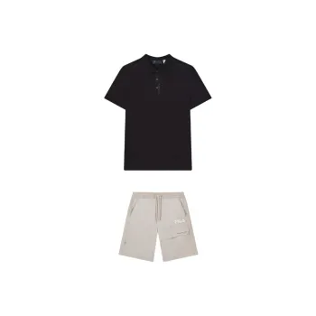 FILA Casual Sportswear Men Clothing Set Black Top+Sparrow Oat Shorts