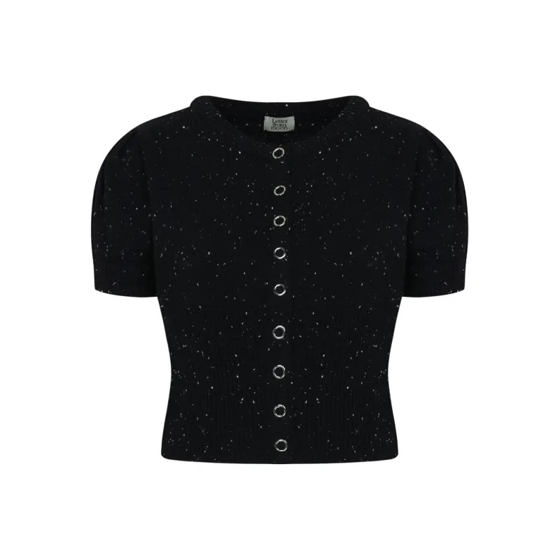 Letter From Moon FW24 Cony Dust Half Car Digan Sweater Women's Black-0