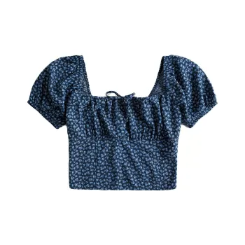 Hollister Crop Tops Women's Navy Floral Pattern