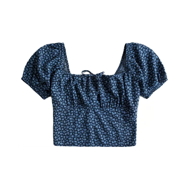 Hollister Crop Tops Women's Navy Floral Pattern-0