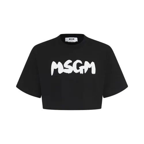 MSGM Logo Printed Crewneck Cropped T Shirt
