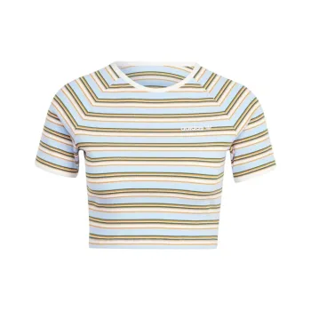Adidas Originals Logo Printed Striped Cropped T Shirt