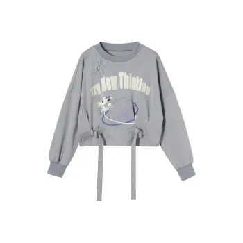JK&JS Crew Neck Loose Fit Sweatshirt Women's Haze Blue