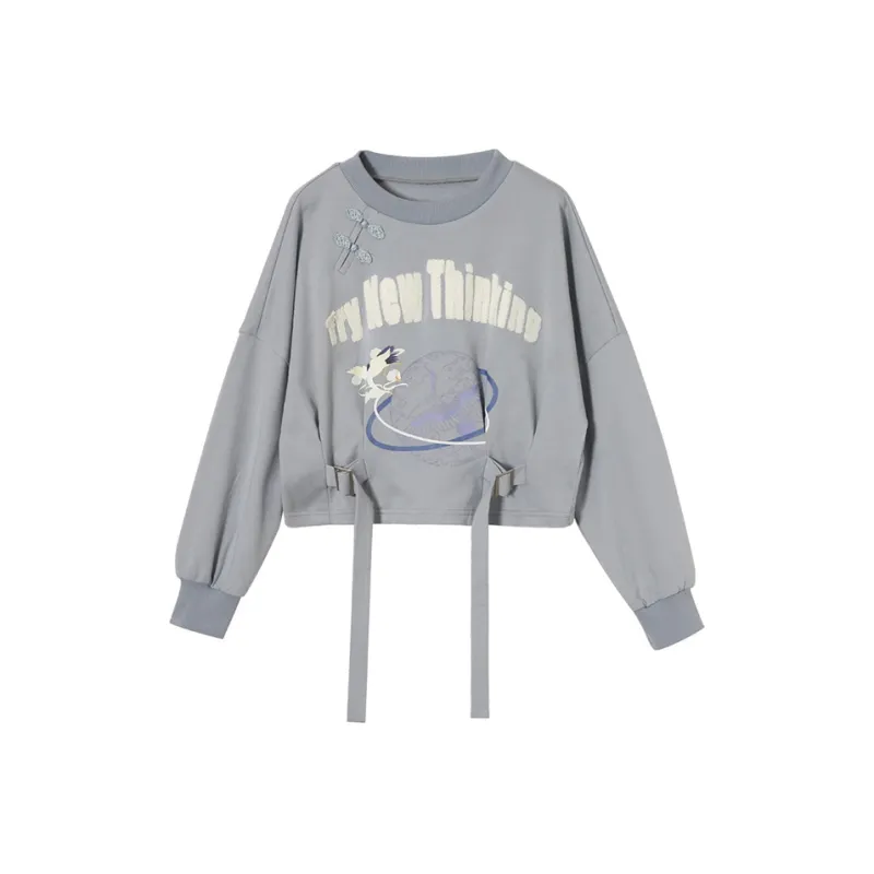 JK&JS Crew Neck Loose Fit Sweatshirt Women's Haze Blue-0