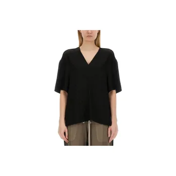 RICK OWENS Short-Sleeved V-Neck Step Hem Blouse