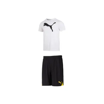 PUMA Casual Sportswear Men Set White Top+Black Yellow Shorts