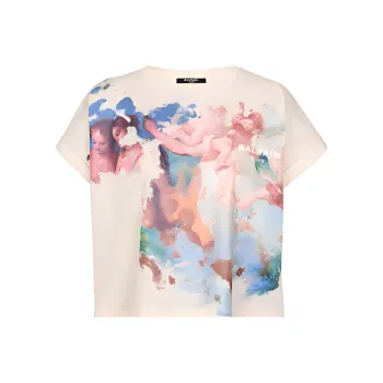 BALMAIN Pastel Printed Cropped T Shirt 'Ficelle/Pastel'