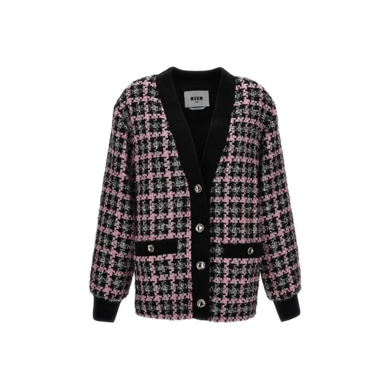 MSGM Button Up Tweed Cardigan-0