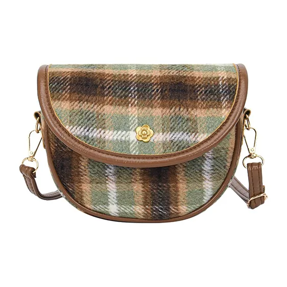 Yalu Woolen Crossbody Bag Women's Red Plaid/Green Plaid/Yellow Plaid-5