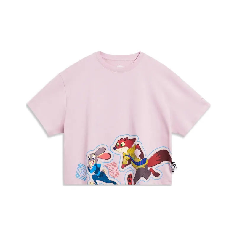 LiNing x Disney Disney Drop Shoulder Sleeve T Shirt Women's Soft Sand Pink-0