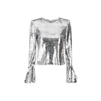 Self portrait Sequin Crewneck Cropped Top