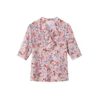 H YXIANG T Shirt Women's Pastoral Small Flower
