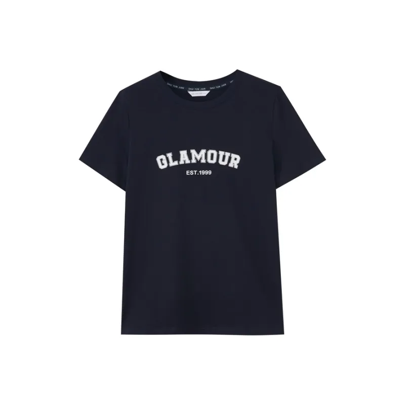 SHUIYUNJIAN Short Sleeved Letter Pullover T Shirt Women's-12