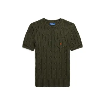 Polo Ralph Lauren Logo Embroidered Cable Knit Crewneck Top