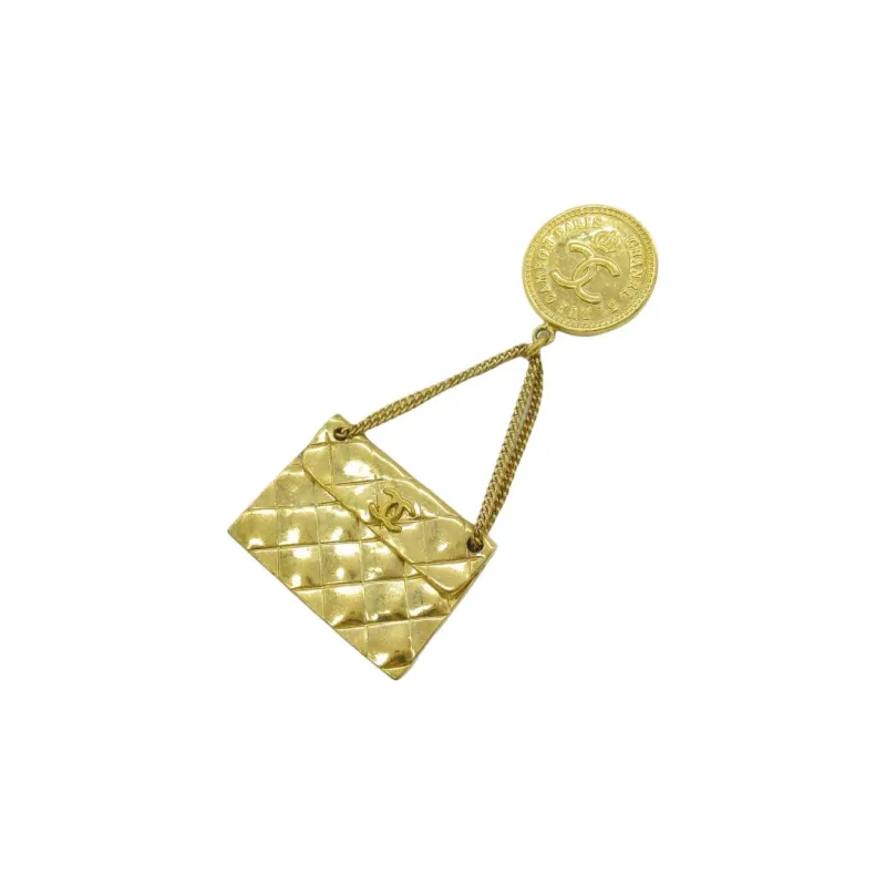 CHANEL 1993 Plated Cc Quilted Flap Bag Brooch Costume Brooch-1