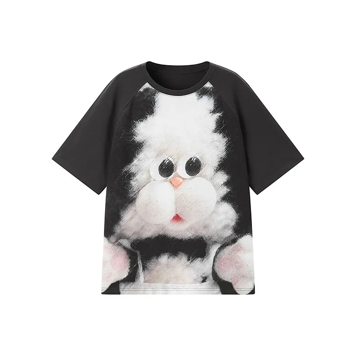 LEDIN x Honey Kuma Honey Kuma Co branded Series Raglan Sleeve T Shirt Women's Black-0